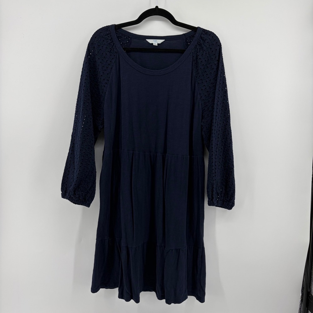 Time and Tru Tiered Dress Navy Blue Womens‎ XL Eyelet Lace Raglan Sleeve Cotton